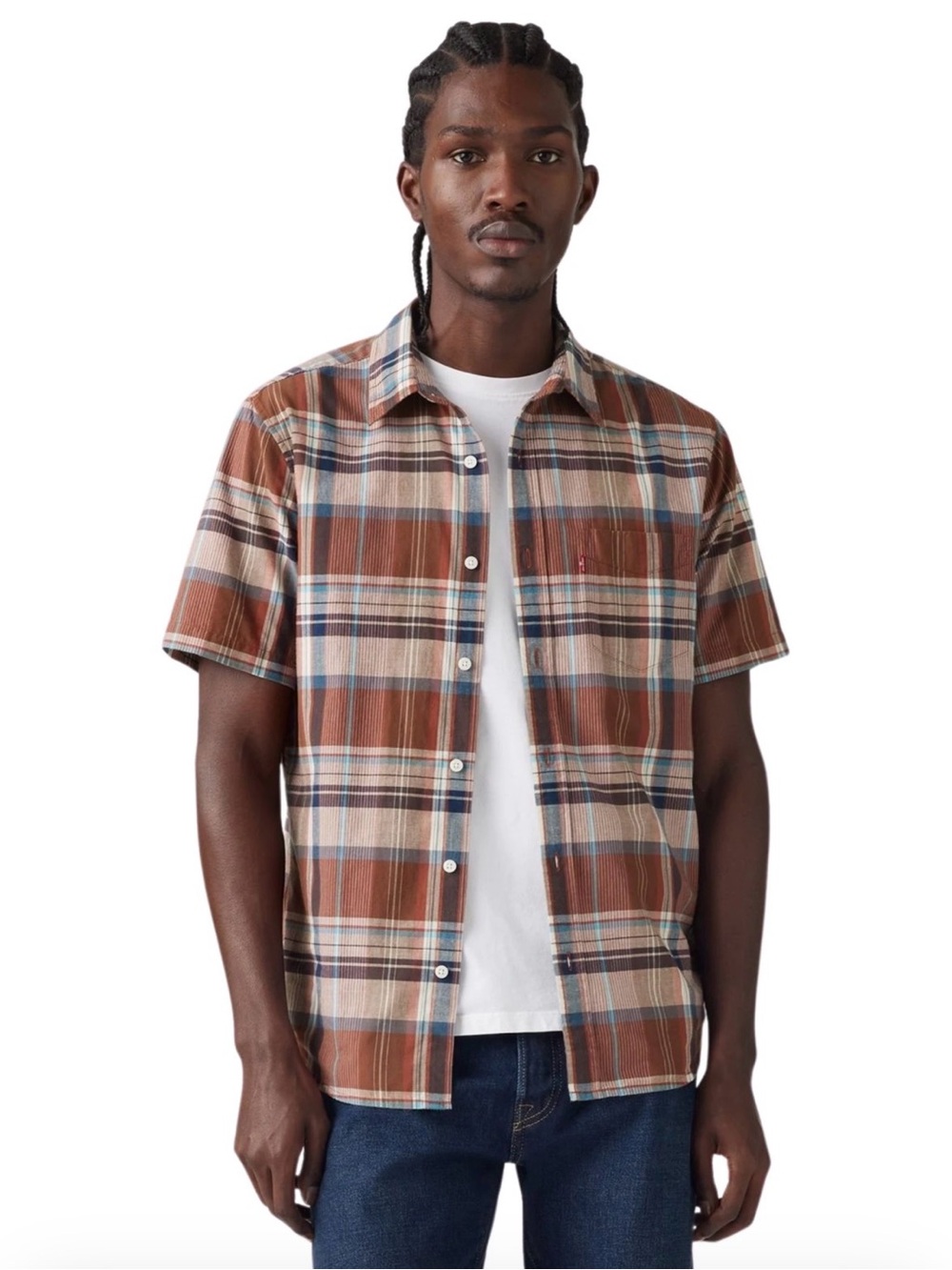 Levi's Men's Brown Plaid Short-Sleeve Shirt Size M